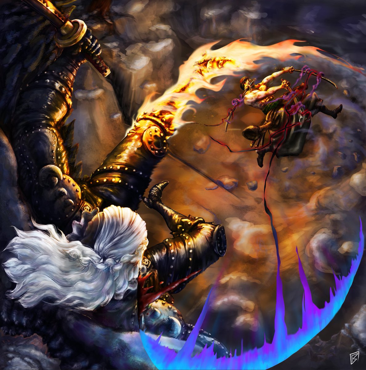 - أيضا زورو ابدع في هذا الارك جدا من صعوده إلى السطح و الخطورة الي شكلها على كايد ملك الوحوش ، لم يكتفي زورو و واجهة كينغ احد اجنحه اليونكو كايدو سابقاً ، و ماضي كينغ و فصيلته المرعبه لـ حكومه العالم ، قتال رائع جداً 💚💚💚💚.