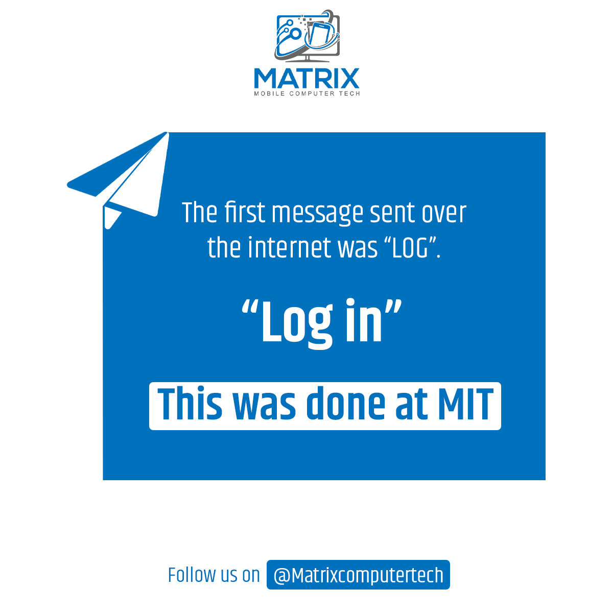 matrixmct's tweet photo. Comment down more facts if you know.

Visit us at https://t.co/U5FpgI04Ep

#matrixcomputertech  #message #intended #entire #crashed #MIT #More #Down #Comment #fact #like #itservices #itsupport #technology #itsolutions #it #tech #computerrepair #cloud #networking #itcompany #USA https://t.co/8SQ3jp6c8k