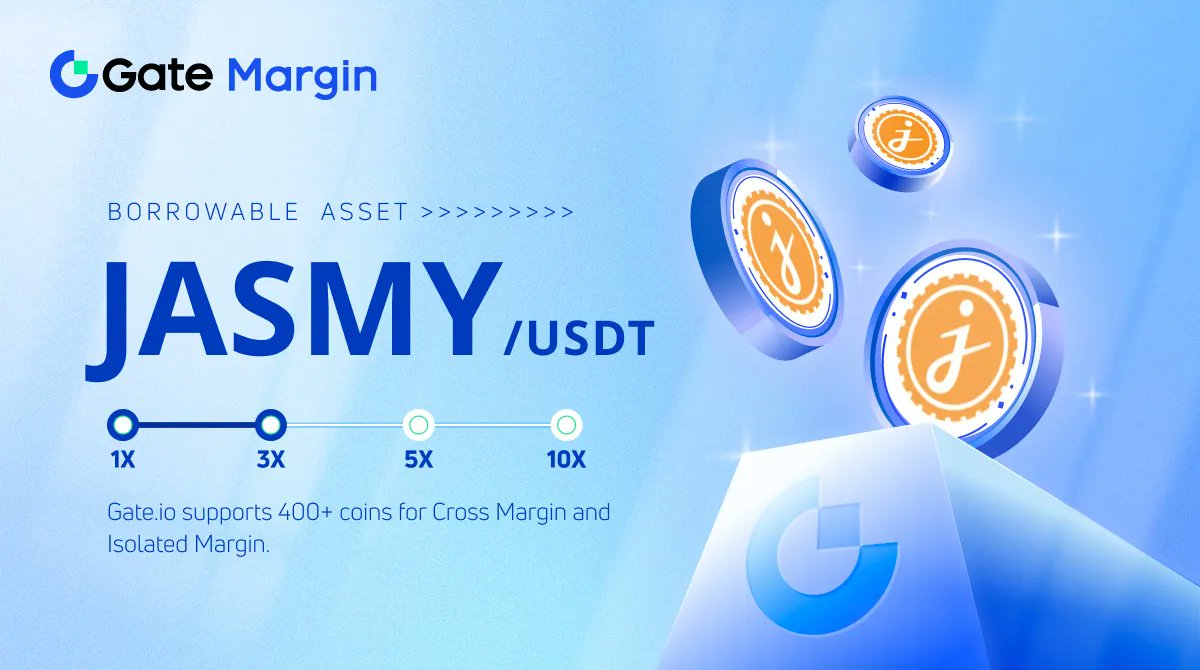 Gate's tweet photo. Borrowable Asset: #JASMY
Margin Pair:  JASMY/USDT

👉Trade in Isolated Margin &amp; Cross Margin
https://t.co/76Vr162ML9

 #JASMY’s goal is to restore and protect the sovereignty of individual data by combining IoT technology with blockchain technology. https://t.co/6tRkWR6x3m