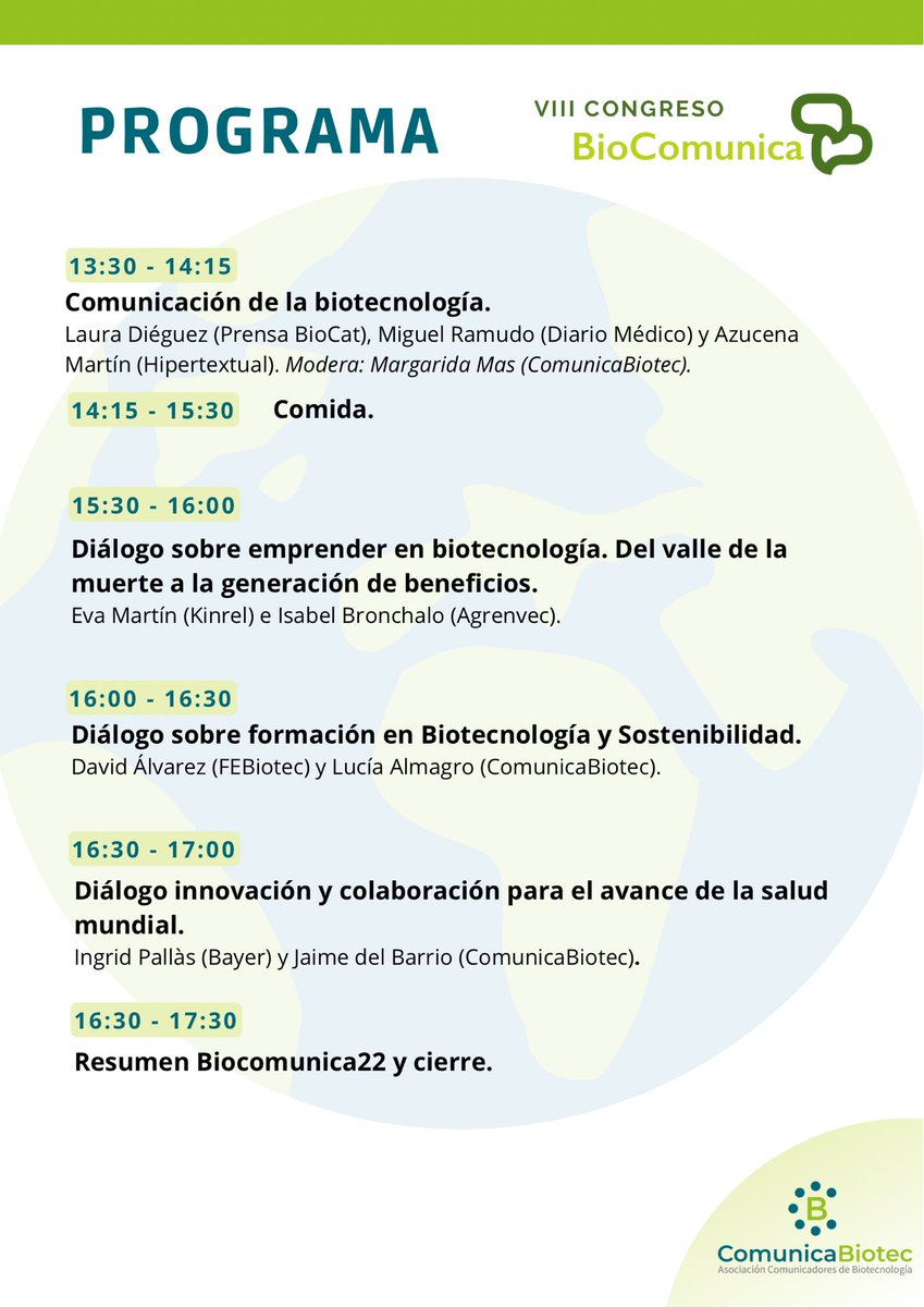 ACBiotecnologia's tweet photo. Os dejamos el programa definitivo con todos los invitados para que podáis echarle un ojo!
Estamos muy contentos de poder contar con tantos profesionales del sector.
#BioComunica22 https://t.co/ikeQiyoWUz