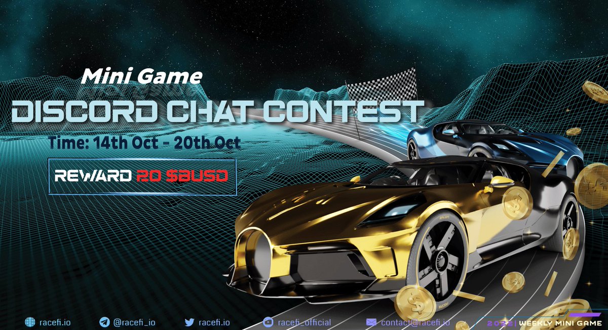 racefi_io's tweet photo. 💰WEEKLY MINIGAME | DISCORD CHAT CONTEST💰
❶ Like+comment+retweet this Twitter post
❷ Join RF: https://t.co/EO6LCN8yIv
❸ Chatting on #RaceFi Discord
Prizes will be given to 2 people with the most messages from today to 20th Oct.
#RACEFI #Solana #KuCoin #ContestTwitter https://t.co/RjnsGVAZtt