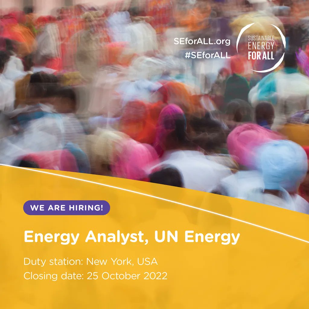 Our growing @UN_Energy Team is looking for: 1. Senior Specialist, Energy 2. Energy Analyst Find out more and apply 👇 1. bit.ly/3Te893v 2. bit.ly/3g8w3ic #SDG7 #UNEnergy #jobopportunity