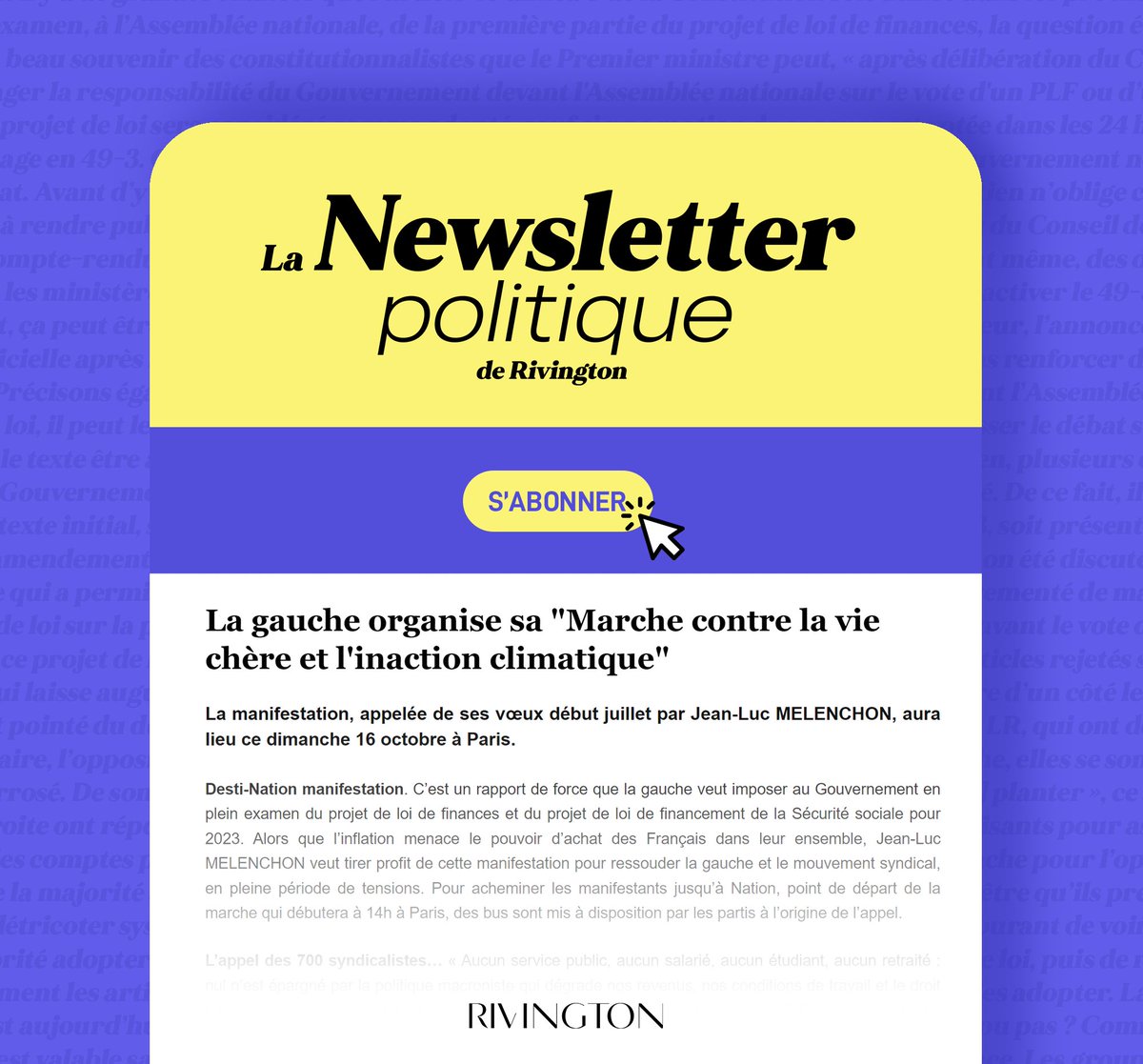 ☂️📣Nouvelle saison, nouvelle newsletter !
... désormais consultable depuis votre portable 📱🤓

N'oubliez pas de vous inscrire sur notre site internet 👉🏼 rivington.fr