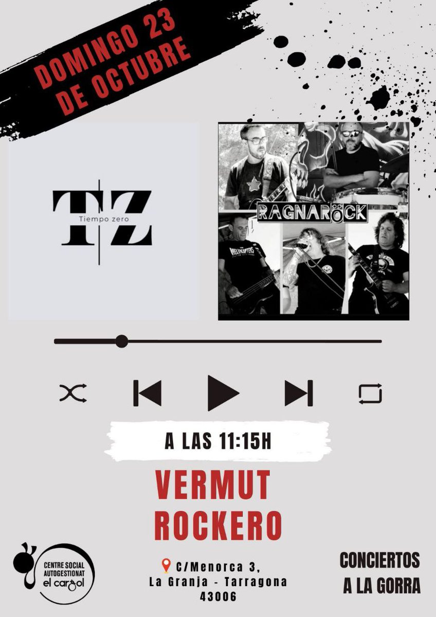 📣 ¡¡¡VOLVEMOS!!! 📣

➡️ Próximo domingo 23 a las 11:15h 

 🎶 VERMUT ROCKERO con <a href="/tiempo/">Revista TIEMPO</a>.zero y <a href="/ragnarock_band/">RAGNAROCK</a>

📍C/Menorca 3, La Granja - Tarragona 43006