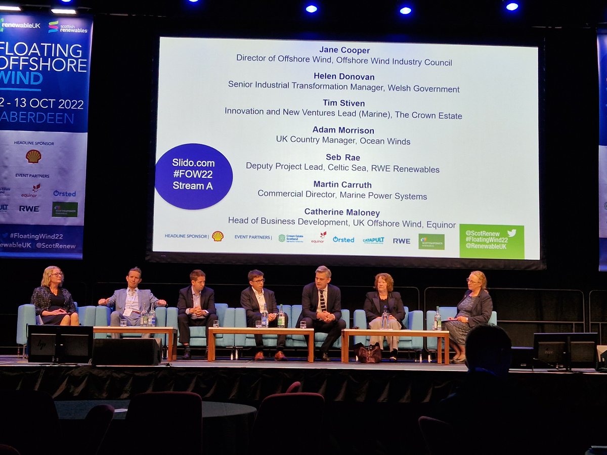 TheCrownEstate's tweet photo. Delivering #FloatingWind in the #CelticSea requires early thinking, planning and collaboration to unlock opportunities. We welcomed the chance to have a panel discussion on our leasing programme with market and stakeholders at @RenewableUK’s #floatingwind22 event. https://t.co/tidFfLETGc