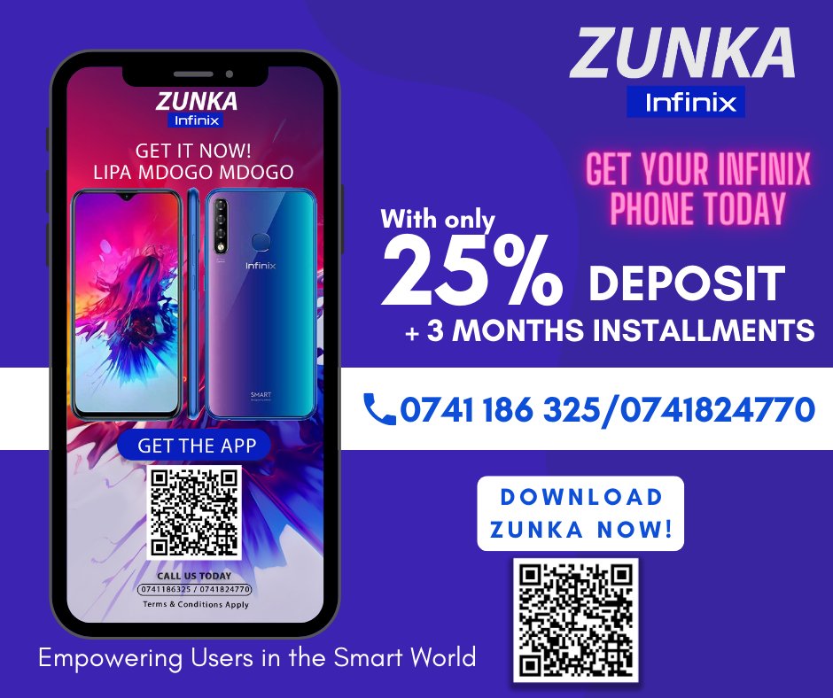 ZunkaApp's tweet photo. Get your Dream Smartphone now. Good news is, you only have to pay a 25% Deposit and the remaining amount can be paid in 3 Months Installments.
Get Empowered with Zunka.
#zunka
#bestmobileloans
#smartphones
#InfinixZero20
#GenZ
Kuna
Railways
Executive https://t.co/PxhJ7xHBHz