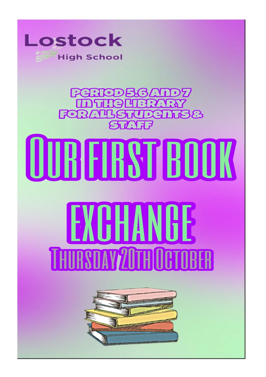 lostockhigh's tweet photo. On Thursday 20th October we'll holding our first Lostock Book Exchange.
On the day, students are allowed to bring books in to swap for another, or donate books to the exchange @LibraryLostock #literacy #readingforpleasure https://t.co/0of4VyfGSN
