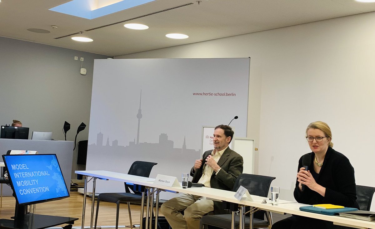 Today we kick off our @RefMig @HertieCFR @WZB_Berlin workshop “Revising the Model International Mobility Convention (MIMC): Finding Solutions to the Challenges of Today‘s Migration“. Welcoming words by Prof. Michael Doyle and @ProfCCostello. @thehertieschool @carnegiecouncil