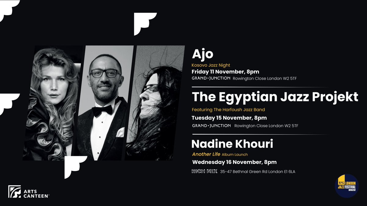 Only a few weeks to go until  <a href="/LondonJazzFest/">EFG London Jazz Festival</a> begins! Cutting-edge sounds from world-class artists from the Arab world &amp; beyond

✨ A jazz revival of 1950-70s #Egyptian songs <a href="/Ahmedfharfoush/">HarfousH</a> 
✨#lebanese @nadine_khouri 's exclusive UK album launch 
✨<a href="/llotilloti/">AJO</a> Kosovo-jazz night