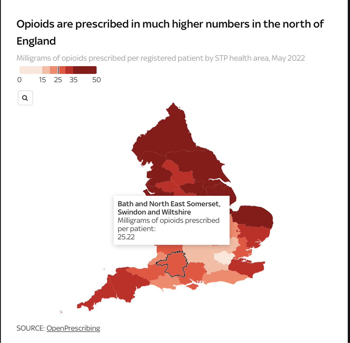 That's not all! @SkyNews also used @openprescribing data for their story about geographical disparities in Opioid prescribing. You can see the whole story here: news.sky.com/story/north-so…