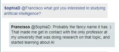 imamaths_team's tweet photo. As we come to the end of #CodeWeek, we take a look back at some of the great Chats we've had in the Circle Zone➕

Such as when students asked mathematician Francisco how he uses maths to research AI for robotic manipulation !🤖
@mathsweek @CodeWeekEU @scienceirel https://t.co/Z3DZK9mgGj