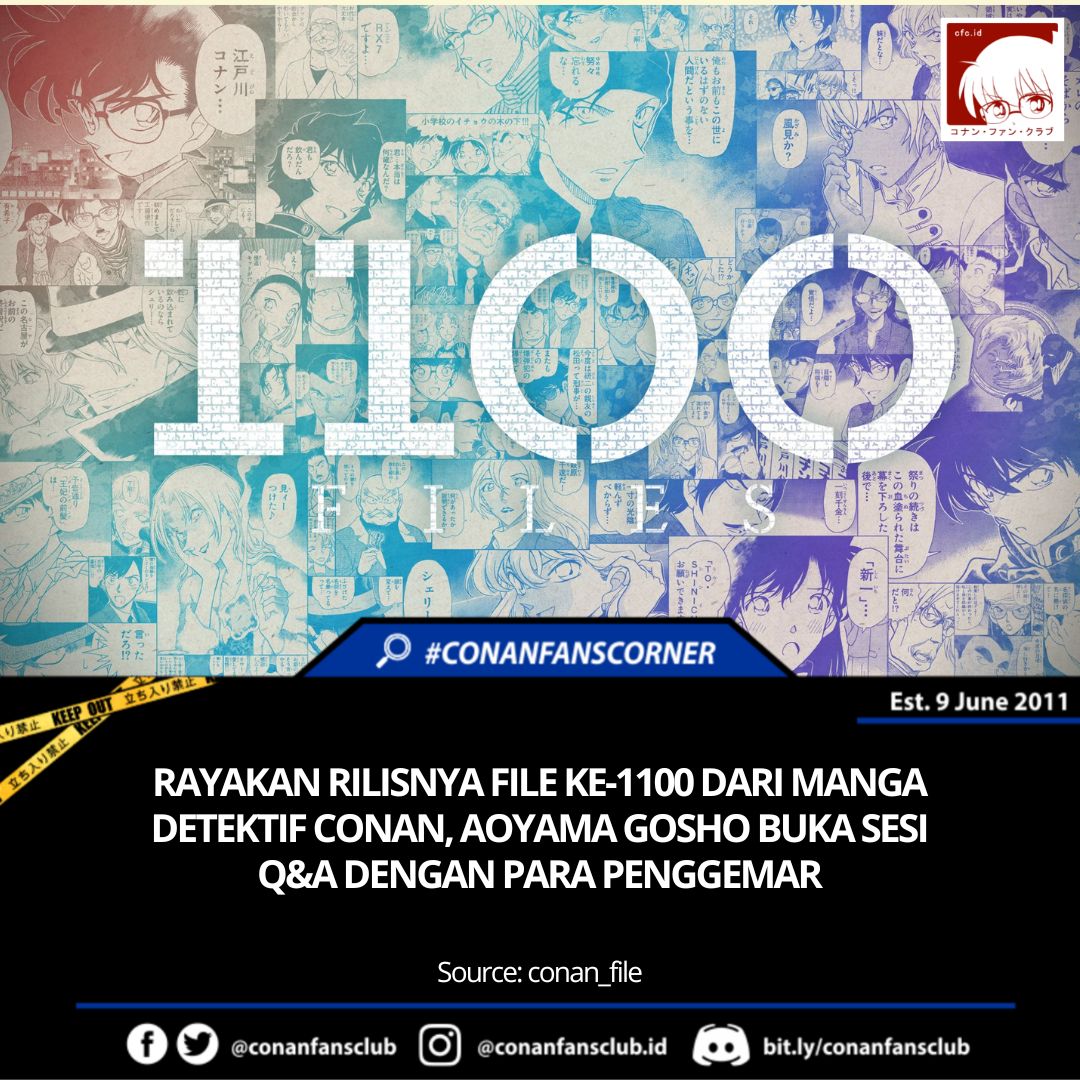 conanfansclub's tweet photo. #ConanFansCorner | Dalam merayakan rilisnya file ke-1100 manga Detektif Conan di Shonen Sunday beberapa waktu lalu, Aoyama Gosho melalui @conan_file membuka sesi Q&amp;A dengan penggemar.

📝 Utas ini akan merangkum 22 pertanyaan yg telah dijawab sensei yg diperbarui secara berkala. https://t.co/HfdC0tE8p0