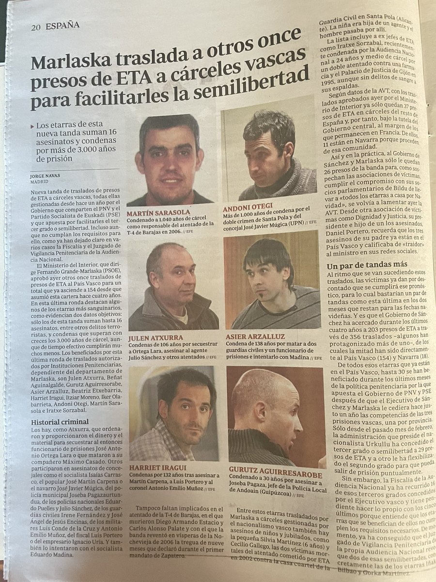 Entre los terroristas agraciados está el terrorista del Comando Andalucía, asesino de José Martin Carpena, Antonio Muñoz Cariñanos y Luís Portero. Esta no es la derrota de ETA que ni las víctimas, ni la mayoría de los españoles merecíamos.