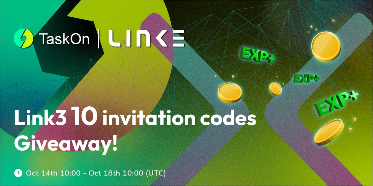 taskonxyz's tweet photo. We are excited to host a new #giveaway w/ @link3to, a #Web3 #social network of verifiable identities. 🔥

🎁10 invitation codes + #TaskOn #EXPs
⏰Starts at 10am UTC, Oct 14th

💫Use the #Link3 code to open verified profiles &amp; claim unique #subdomain! 👏

👉https://t.co/C9TMDVKHP2 https://t.co/tE3cRhDxyt