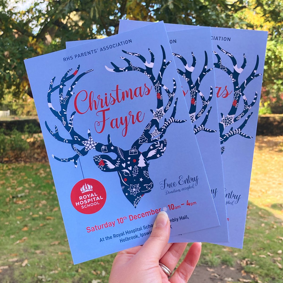 RHSAlumniOffice's tweet photo. Dare we mention Christmas yet? Now the fliers are printed, you can start to get excited for the annual Parents' Association Christmas Fayre. Special thanks must go to @katmarketing_ who kindly designed them. #PartofRHS #RHSCommunity #ConnectInspireBelong #christmasiscoming https://t.co/bpClGrCrgi