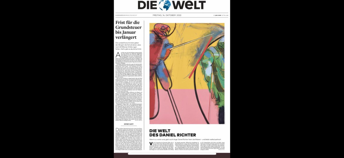 LeubecherX's tweet photo. Daniel Richter hat mich mehrmals mit seinen giftigen Bildern, seinen irgendwie vergifteten Gestalten geflasht. Heute hat er DIE WELT gestaltet, Beifall. @welt @jenniferwilton #danielrichter #punk #weltkünstlerausgabe https://t.co/qCaR3n36oo