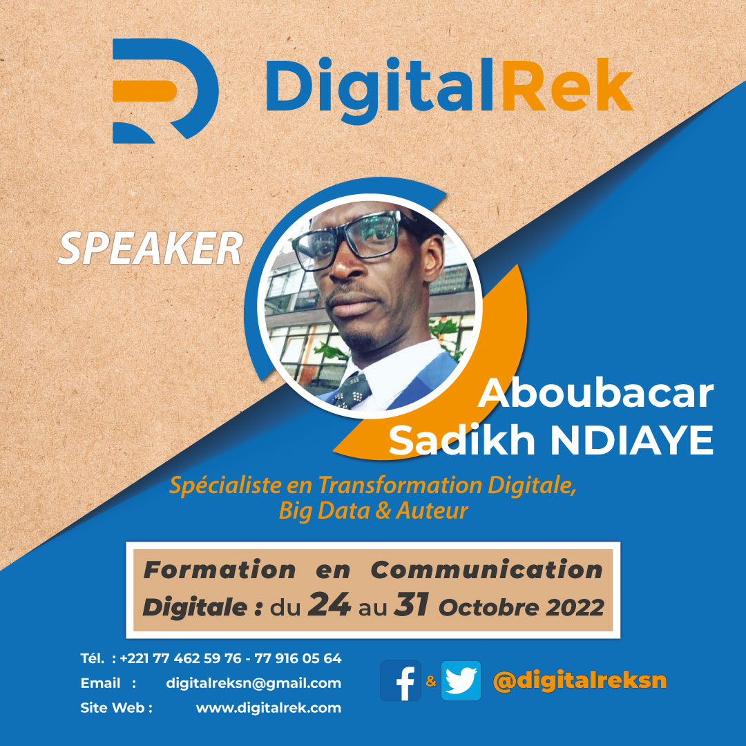 #DigitalRek 

👉🏼 Tout savoir sur la ✔️ Culture numérique et Taxonomie ✔️ avec l'excellent coach Aboubacar Sadikh Ndiaye. Le spécialiste en transformation digitale et big data sera de la partie. 

👉🏼 Inscrivez-vous sur bit.ly/3EBfXre 

#Digital #DigiCom <a href="/sadikh/">African Tech Father</a> #Kebetu
