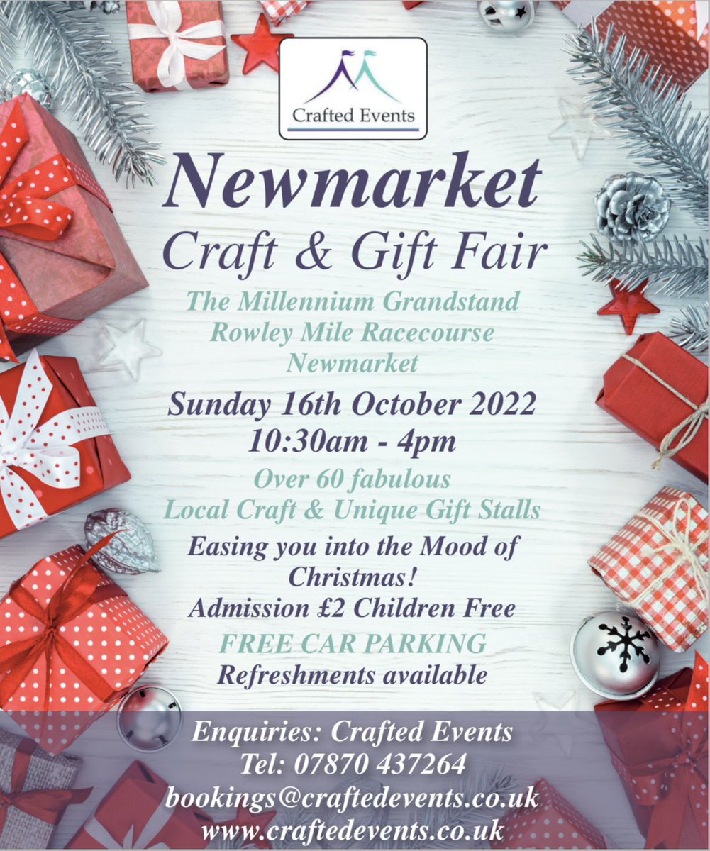 BuryStEdsCraftF's tweet photo. THIS SUNDAY ….We have over 60 fabulous Craft &amp; Gift Stalls to browse…. Getting you in the mood for some Christmas Shopping 🛍🎁🎄Open from 10:30am at #Newmarket #rowleymile https://t.co/HJdN9LYKak