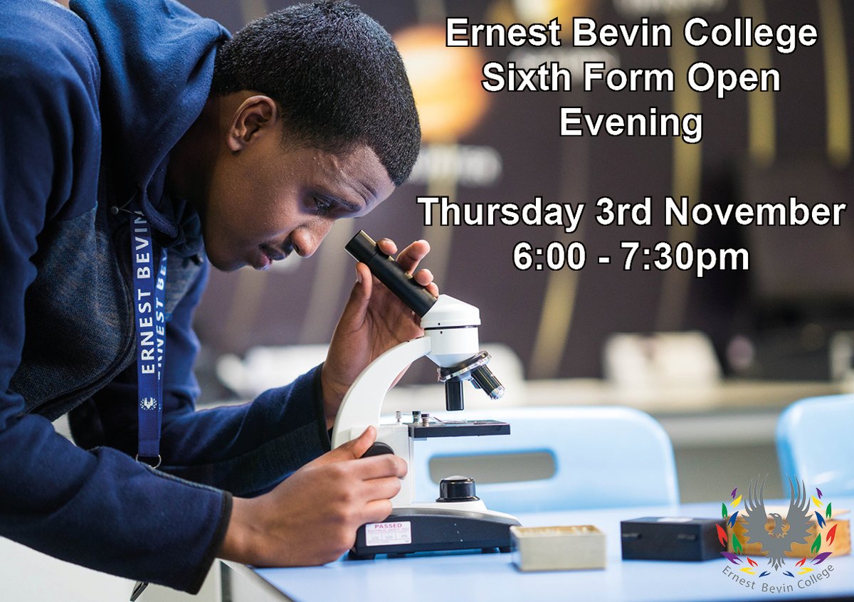 ErnestBevinAcad's tweet photo. Ernest Bevin College Sixth Form Open Evening is taking place on Thursday November 3rd, 6:00 - 7:30pm.
Please register your interest here and let us know if there is anything in particular that you would like to find out about on the evening https://t.co/NEeVb3oD13 https://t.co/eTT53bg4zT