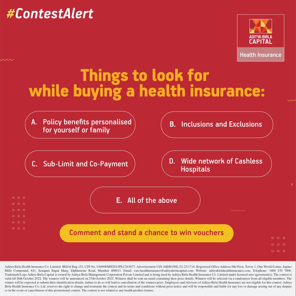 abhealthin's tweet photo. Choosing a health insurance plan can be quite a task. Knowing just a few things can make it simpler. Comment and stand a chance to win vouchers.

#ABHI #AdityaBirlaHealthInsurance #Contest #ContestAlert #HealthInsuranceAwareness #KnowYourPolicy https://t.co/XJ1MdnZDeb