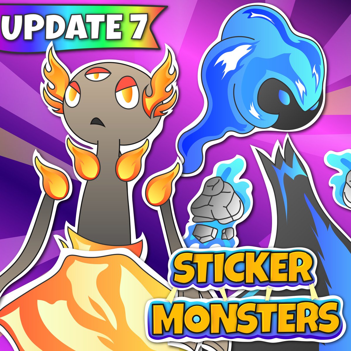 Triple6Studio's tweet photo. Sticker Monsters Simulator Update 7 is out! Sorry for the wait! We had to take a quick breather and plan for the upcoming updates! Update 7 includes a New Map, New Sticker Monsters, and New Mounts. Also, Balance changes! Enjoy!

#RobloxDev #Roblox https://t.co/Z8KDVgpttN