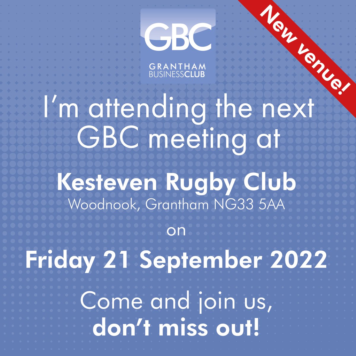 🚨 1 week to go 🚨

Not long to go until our next business meeting and we are excited to be at a new venue - Kesteven Rugby Club!

It promises to be a great meeting with plenty of networking opportunities 🗣

Book tickets here 👉 bit.ly/3TqC34d

#Grantham #networking