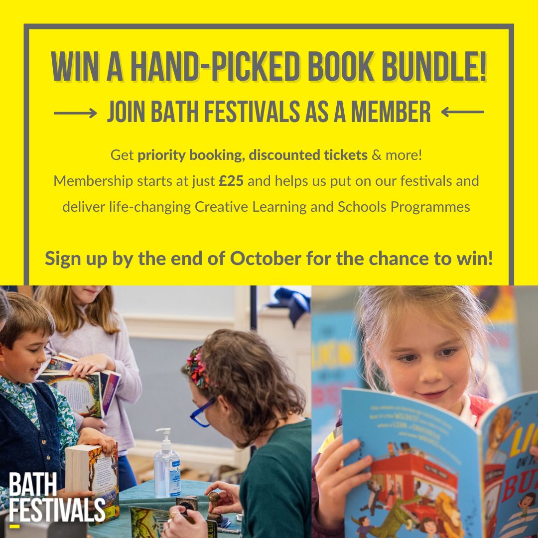 Have you considered joining us as a member so you can get priority booking at #BathKidsLitFest? 👀 If you sign up by the end of October, you will be entered into a prize draw to win a hand-picked bundle of festival books from our Head of Programming! 📚 bit.ly/3g1Ky7b