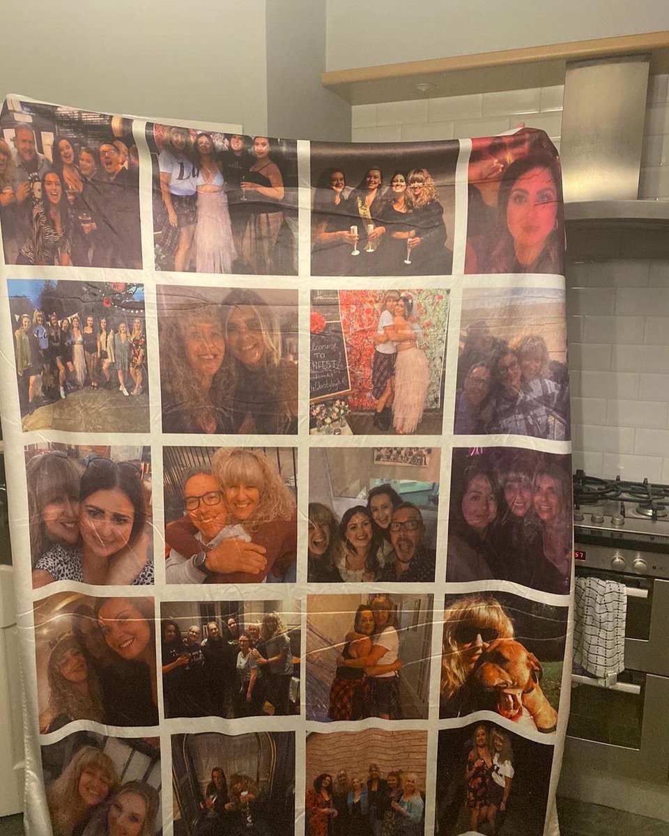 Rachet7474's tweet photo. I have THE very best friends…care package AND the best gift I’ve ever had in my life….a blanket with my favourite pics!!! Love these guys so so much! #feelingblessed #sotouched #greatestfriendsever #frelingveryloved https://t.co/bQM33JwI28
