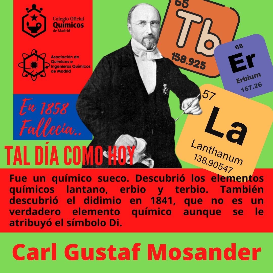 Musander El 15 de #octubre de 1858, fallecía Carl Gustaf Mosander. Fue un # ...