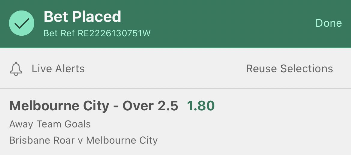 DiscreteTipster's tweet photo. ⚽️ #DiscreteFreeInPlay

🇦🇺 Brisbane Roar vs Melbourne City. 
📝 Melbourne City Over 2.5 Team Goals. 
📚 1.80 (Bet365) - 2 Units. https://t.co/a6D88E9eiO