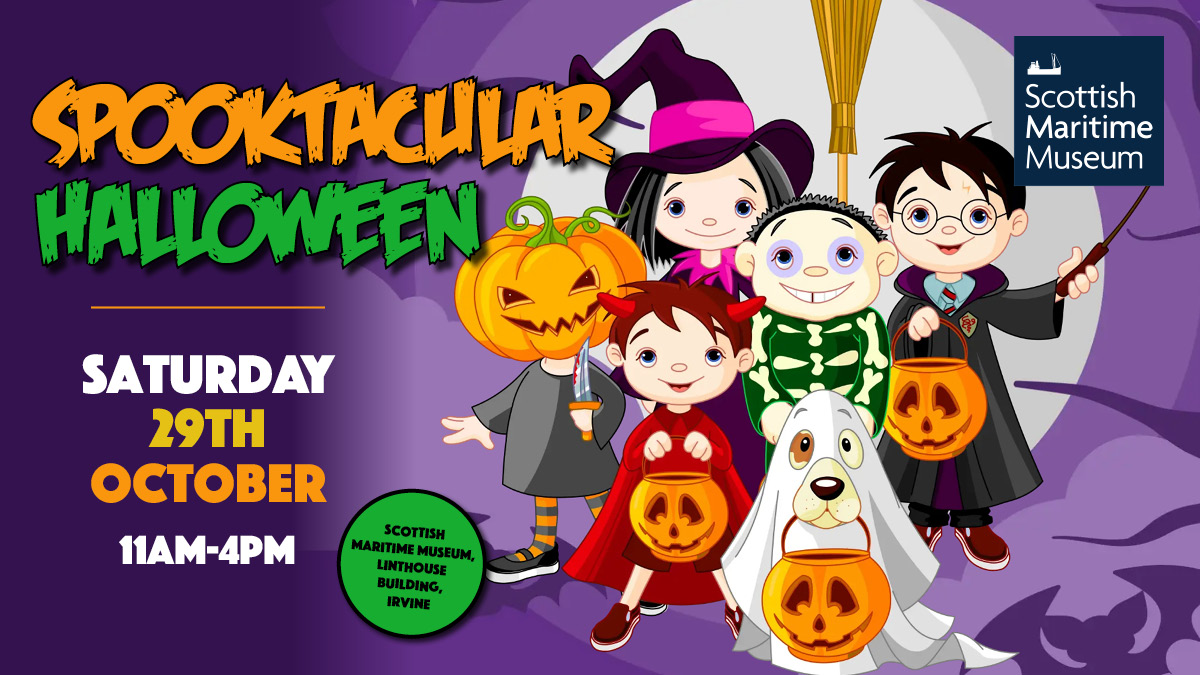 Sat 29th Oct; 11 – 4pm – The Scottish Maritime Museum is hosting a Spooktacular Halloween party for kids. Kids come dressed up with a prize for the best costume. There will be creepy crafts &amp; lots of spooky fun &amp; surprises.
Spaces are limited so book now:  bit.ly/3ToVyKu