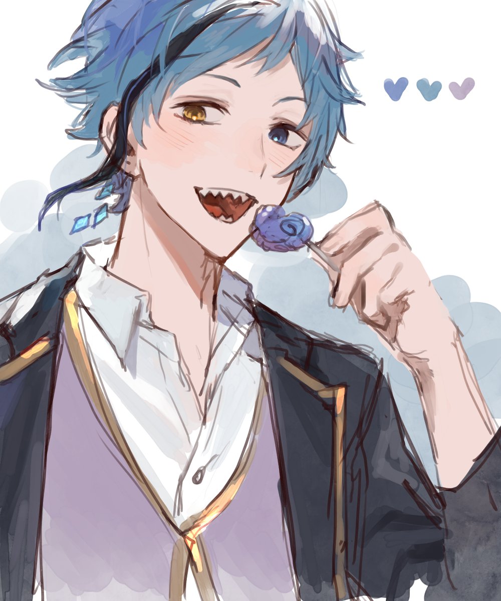 1boy candy male focus sharp teeth food heterochromia teeth  illustration images