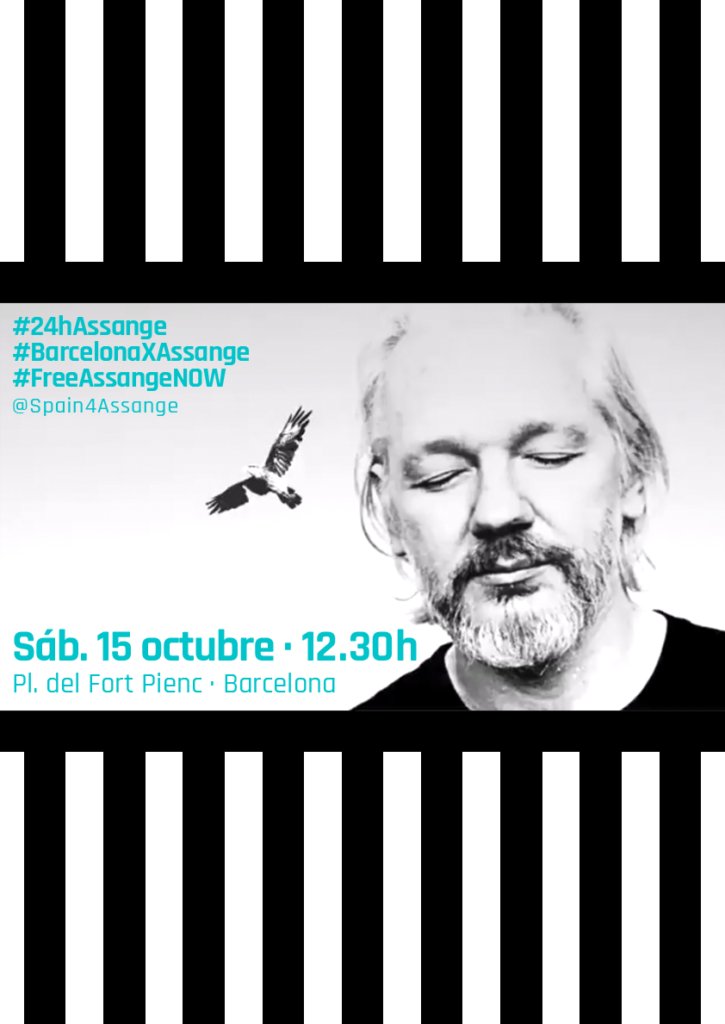 Demà #15O Jornada internacional en suport de #FreeAssange i de la llibertat d'informació. Mobilitzacions arreu del món. A Barcelona, seran:
👇👇
👉👉A la plaça del Fort Pienc, a les 12.30
👉👉Al Teatre Gaudí, a les 21.00
#BarcelonaXAssange #24hAssange
is.gd/YgMBLW