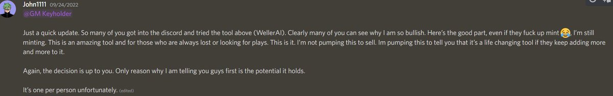 NxV_sg's tweet photo. @LegoAss6 submission #1 

"I'm not pumping this to sell" Clearly trying to push for us to mint Weller AI when it's not even that great. Ask many devs in the space. https://t.co/oZKRSeaKKk