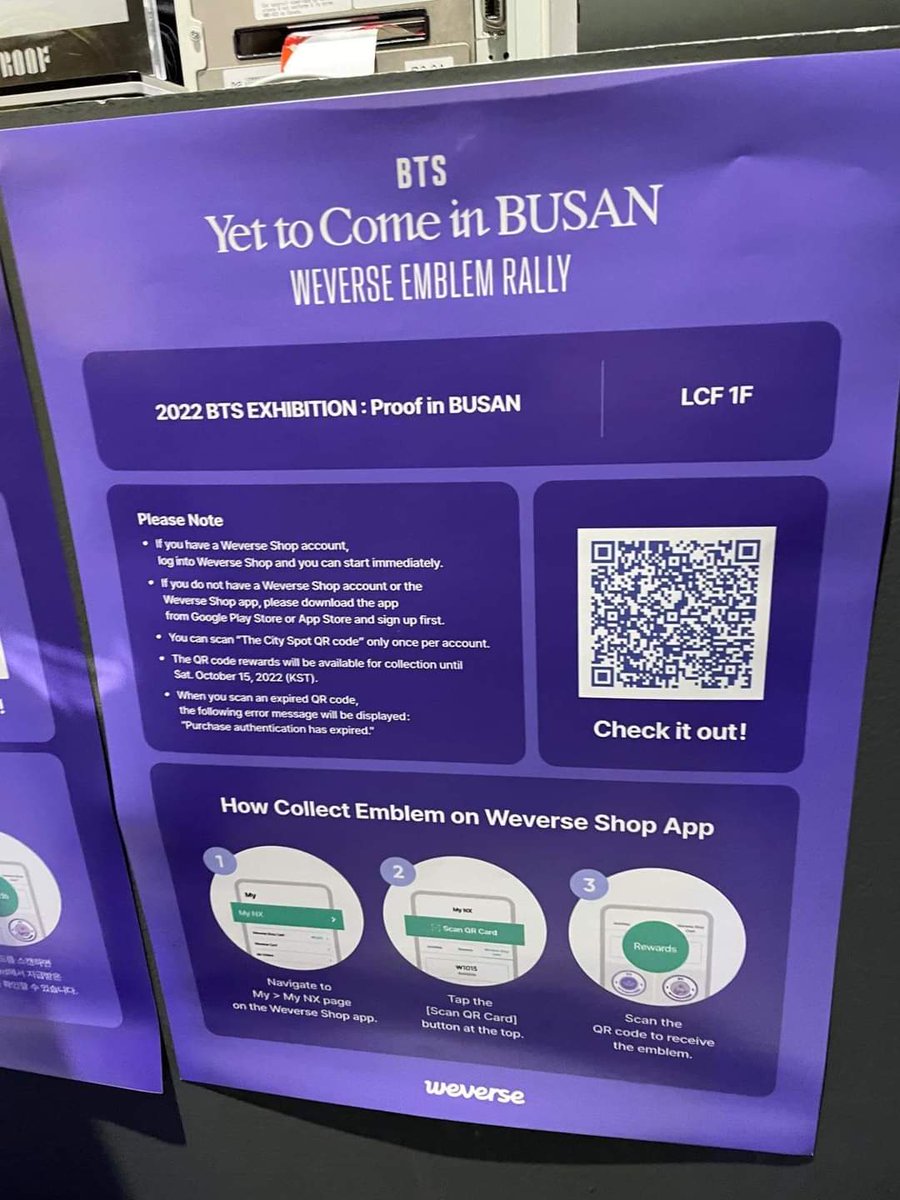 dreamingofJK_'s tweet photo. Collect the BTS <YET TO COME> emblems by following steps below :
Thank you #TeamBusan ARMYs for sharing the codes with us, Honestly, making us feel like we can be part of this #YetToComeinBUSAN experience even though we're at home. 😭 😭 https://t.co/m9Sqhn5nj9