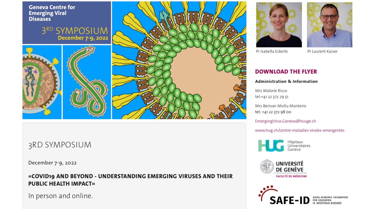 Registration is open! "COVID-19 &amp; beyond: Understanding emerging viruses &amp; their public health impact" Listen to top virologists &amp; immunologists, infectious disease &amp; public health experts on #SARSCoV2 #COVID19 #monkeypox #pandemic #virology Geneva Dec 7-9
unige.ch/emerging-virus…