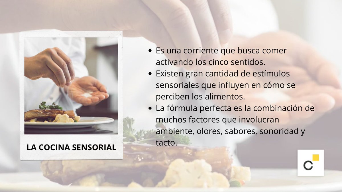 Codinma_DN's tweet photo. Comer con el paladar, el tacto, el olfato, la vista y el oído es toda una experiencia que va más allá de la propia gastronomía. Este es el origen de la “cocina sensorial”, una corriente que busca comer activando los cinco sentidos 🧑🍳👁️👃👂👅🤲
#CODINMA #nutrición #cocinasensorial https://t.co/nkhjUPRDdB