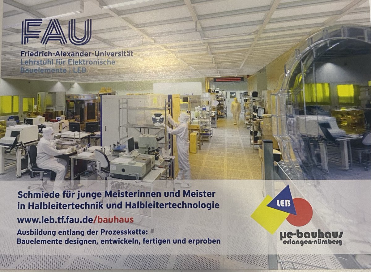 Hornegger's tweet image. #FAUknowledgeToGo: #FAU and #FraunhoferIISB team up in #education &amp;amp; #innovation on the next level. The #Bauhaus concept is used to train brillant minds of the future (ie #FAUstudents) #semiconductor #technology. Just have a look: buff.ly/3yFDROG @UniFAU  @eelisa_eu