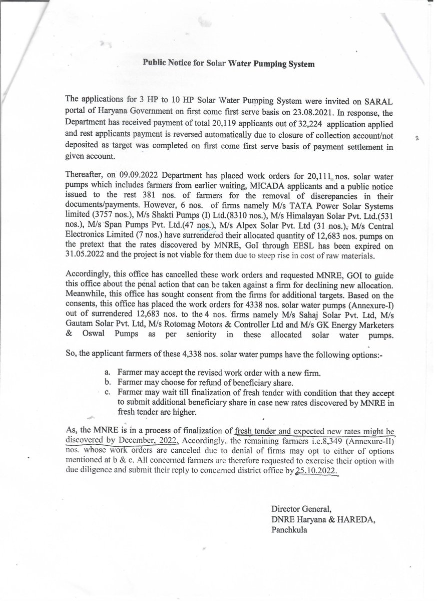 DIPROFatehabad's tweet image. Pubic Notice for Solar Water Pumping System #SolarWaterPumpingSystem @Ch_RanjitSingh @Hareda_Haryana @mnreindia @DDNewsHaryana
