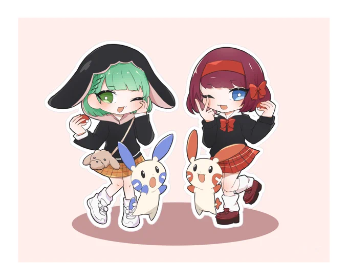 もう描く事ないかなって思ってたけど、るなぺぽのキャラデザが絶対プラスルとマイナン持ってて欲しいと言う熱い思いを込めて描いた笑 
