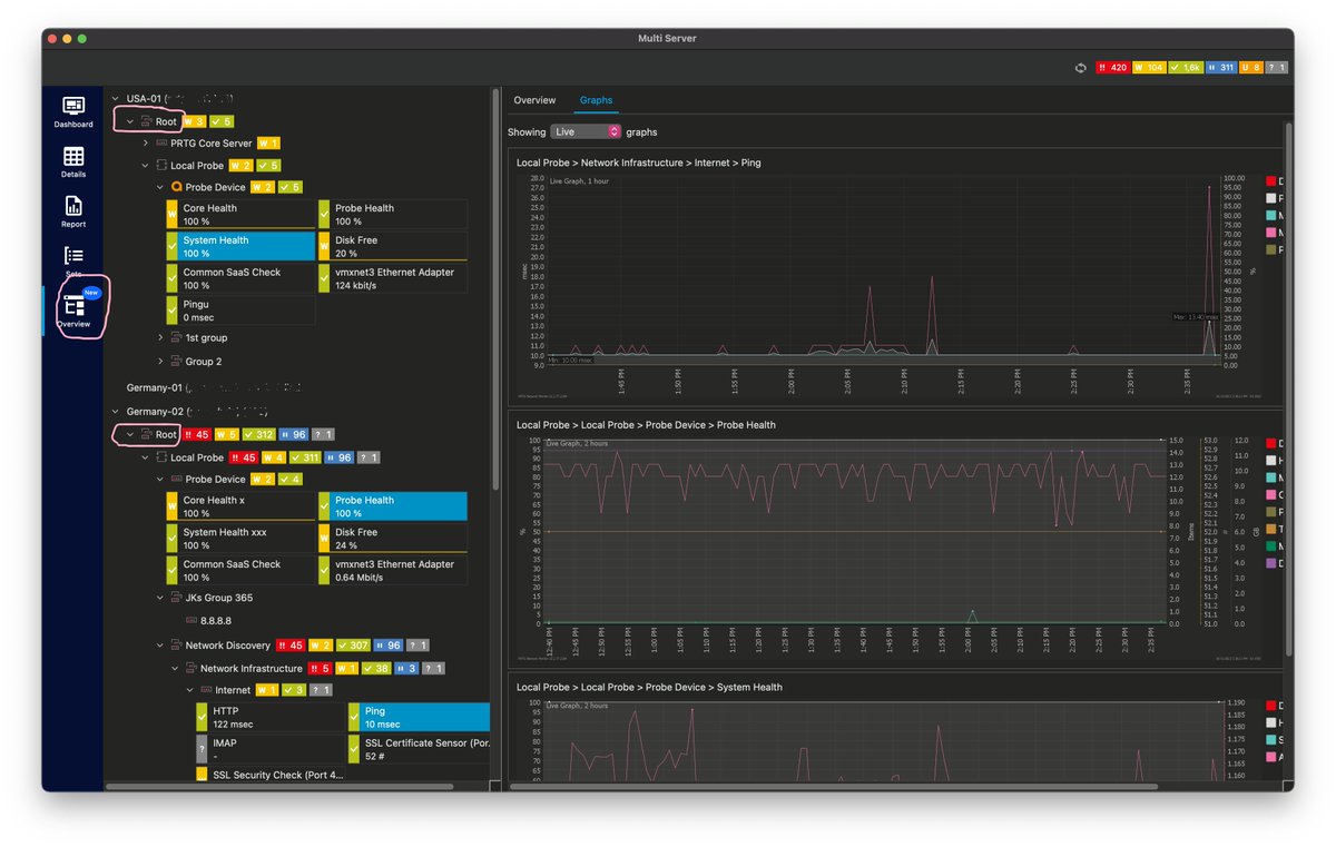 New overview feature in the PRTG Desktop. More than one core server in the tree. And you can compare sensor graphs over several cores next to it. Try now while supplies last!
#PRTG #PRTGdesktop #monitoring #paessler #sysadmin