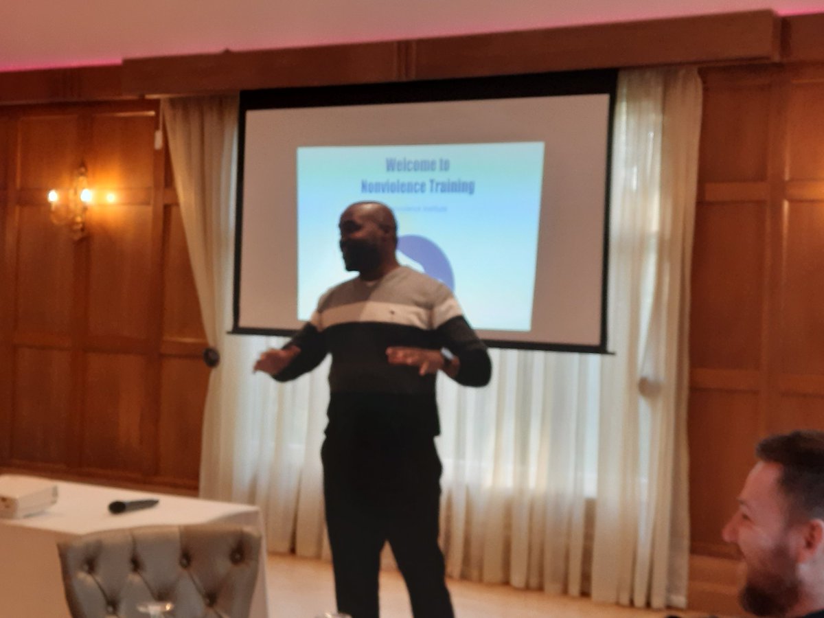 YouthWorkAll's tweet image. Shane from Rhode Island Anti-Violence Unit facilitating training on the theory &amp;amp; application of nonviolence techniques &amp;amp; strategies. An excellent CPD opportunity for staff from our member organisations &amp;amp; other workers across the sectors. 
@eayouthservice
#DevelopingTheWorkforce
