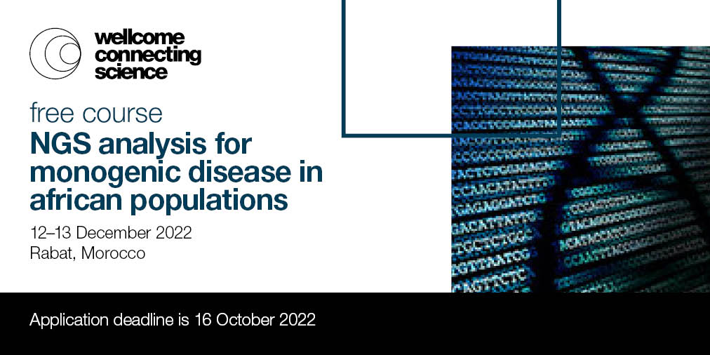 GeneMAP Research Center (@genemapofficial) on Twitter photo #Workshop: Next Generation Sequencing Analysis for Monogenic Disease in African Populations. Extended deadline: 20th October. Organised by the <a href="/eventsWCS/">Wellcome Connecting Science Learning and Training</a>, The African Society of Human Genetics & the @Moroccan Society of Human Genetics. Register : lnkd.in/e7GibGzW <a href="/alicepn/">Alice Matimba</a> #Workshop: Next Generation Sequencing Analysis for Monogenic Disease in African Populations. Extended deadline: 20th October. Organised by the <a href="/eventsWCS/">Wellcome Connecting Science Learning and Training</a>, The African Society of Human Genetics & the @Moroccan Society of Human Genetics. Register : lnkd.in/e7GibGzW <a href="/alicepn/">Alice Matimba</a>
