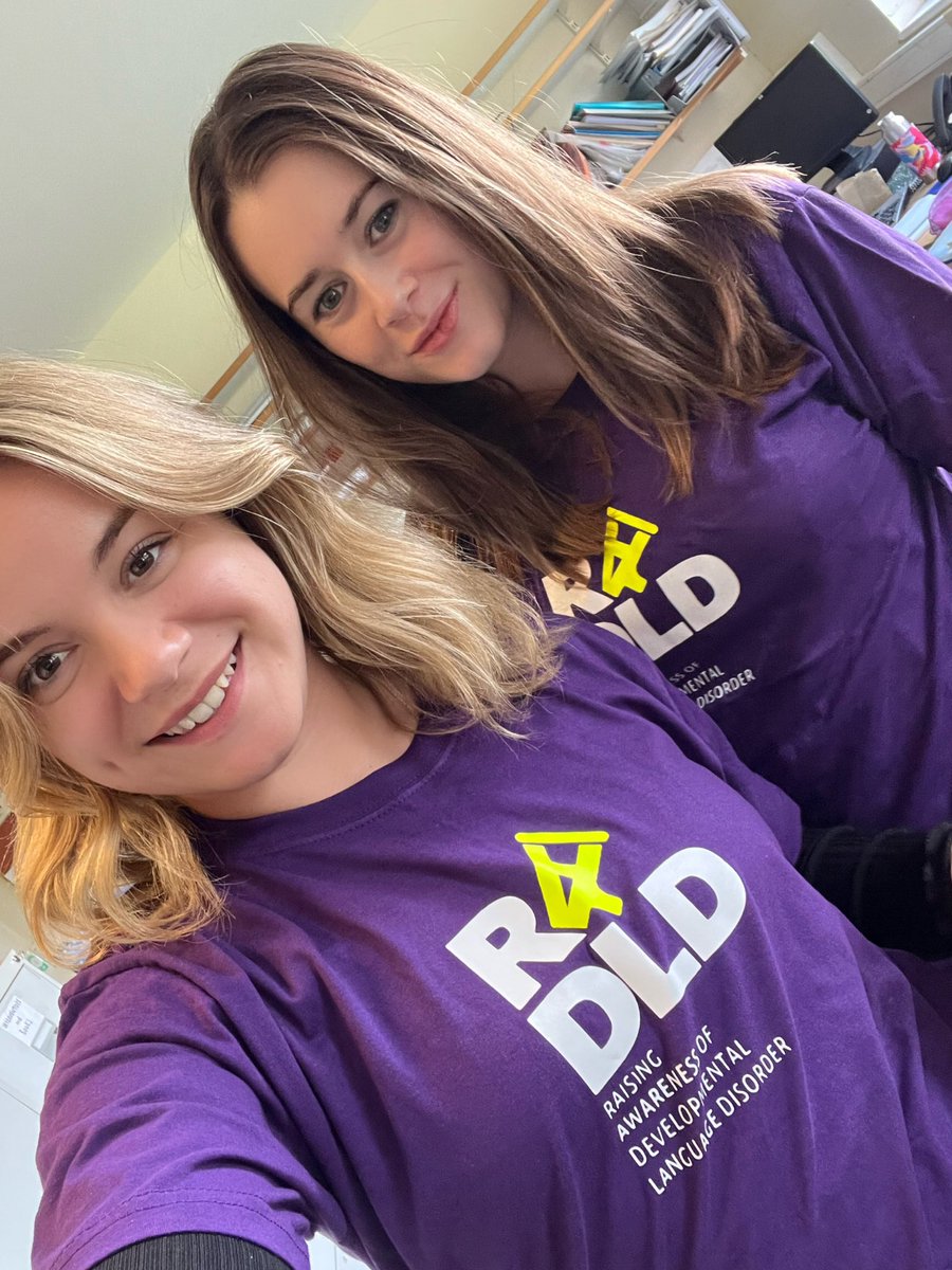 lucymajor_SLT's tweet photo. Wearing our snazzy T-shirts for our appointments and visits today to raise awareness and answer questions about Developmental Language Disorder 💜 #DevLangDis #DLDday #mySLTday https://t.co/xCRdsPaQhs