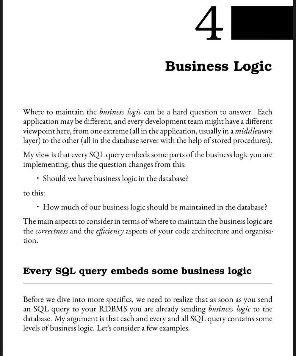 Riccardo Odone (@riccardoodone) on Twitter photo <a href="/unamashana/">Hana Mohan</a> App devs are afraid of putting logic in SQL 🙂 <a href="/tapoueh/">Dimitri Fontaine</a> ‘s The Art of PostgreSQL covers it well: <a href="/unamashana/">Hana Mohan</a> App devs are afraid of putting logic in SQL 🙂 <a href="/tapoueh/">Dimitri Fontaine</a> ‘s The Art of PostgreSQL covers it well: