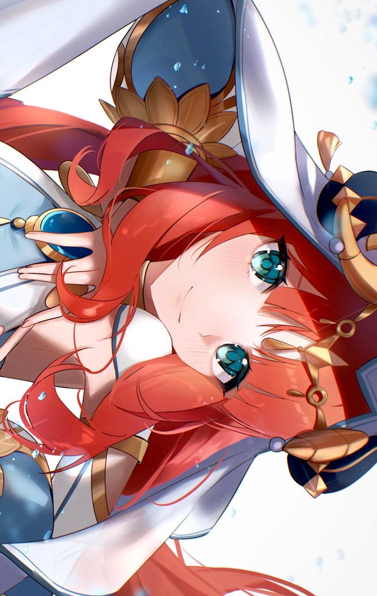 nilou (genshin impact) 1girl solo smile red hair veil looking at viewer horns  illustration images