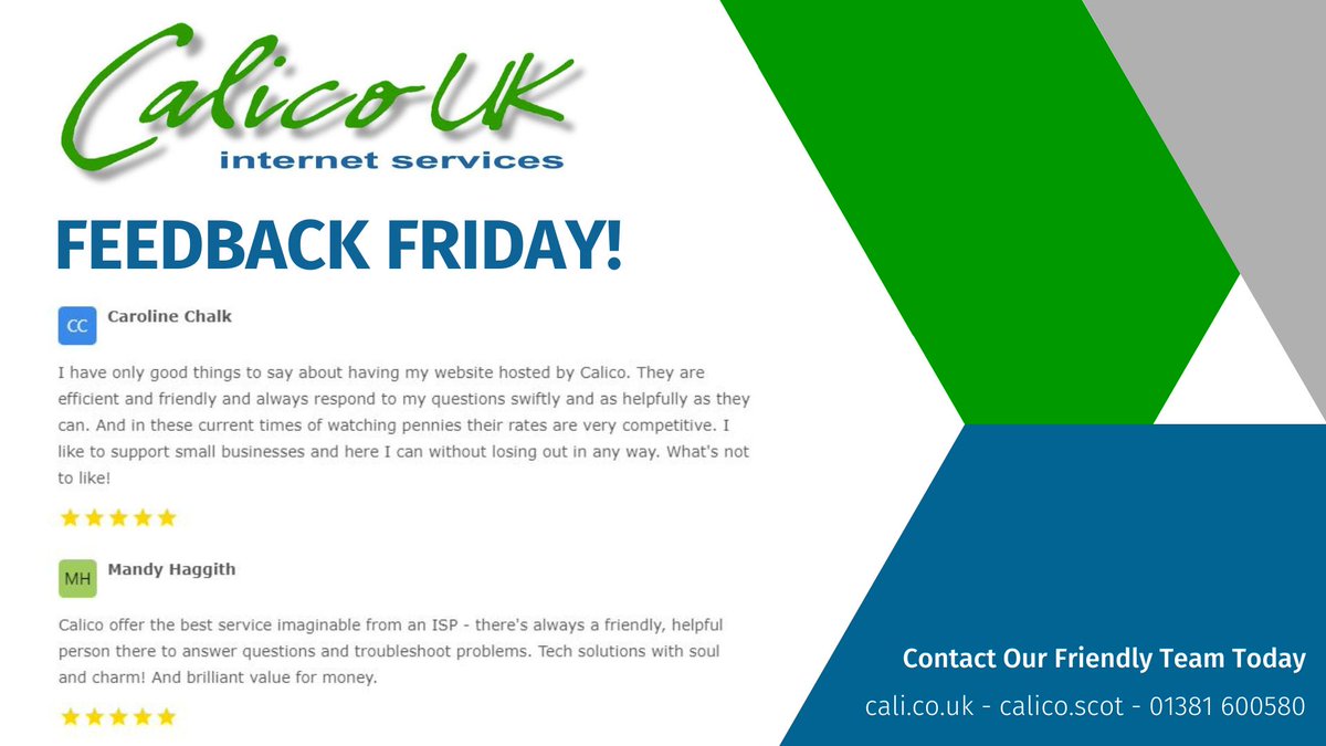 It's always good to feel appreciated. Here's some lovely feedback we've received recently from customers.
If there's something we can help you with, please get in touch with our team.
cali.co.uk calico.scot
#FeedbackFriday #Testimonials #CustomerFeedback