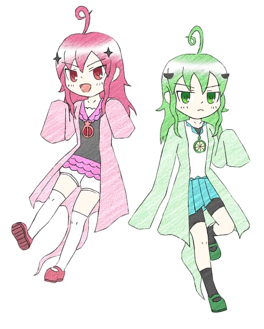実は線画ができた順番は双騒霊→奏夜花さん→チィラちゃん。双騒霊は線画だけ先月から完成してました 