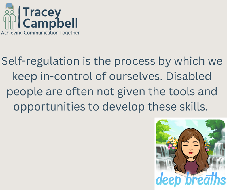 GivingVoiceUK's tweet photo. When #PwRS are dysregulated, it can lead to problems with breathing and motor control as well as difficulties controlling behaviour. Us remaining calm is one of the best ways to help people regulate. What do you do to maintain calm under pressure? #RettSyndrome https://t.co/DoqSOVuIh6