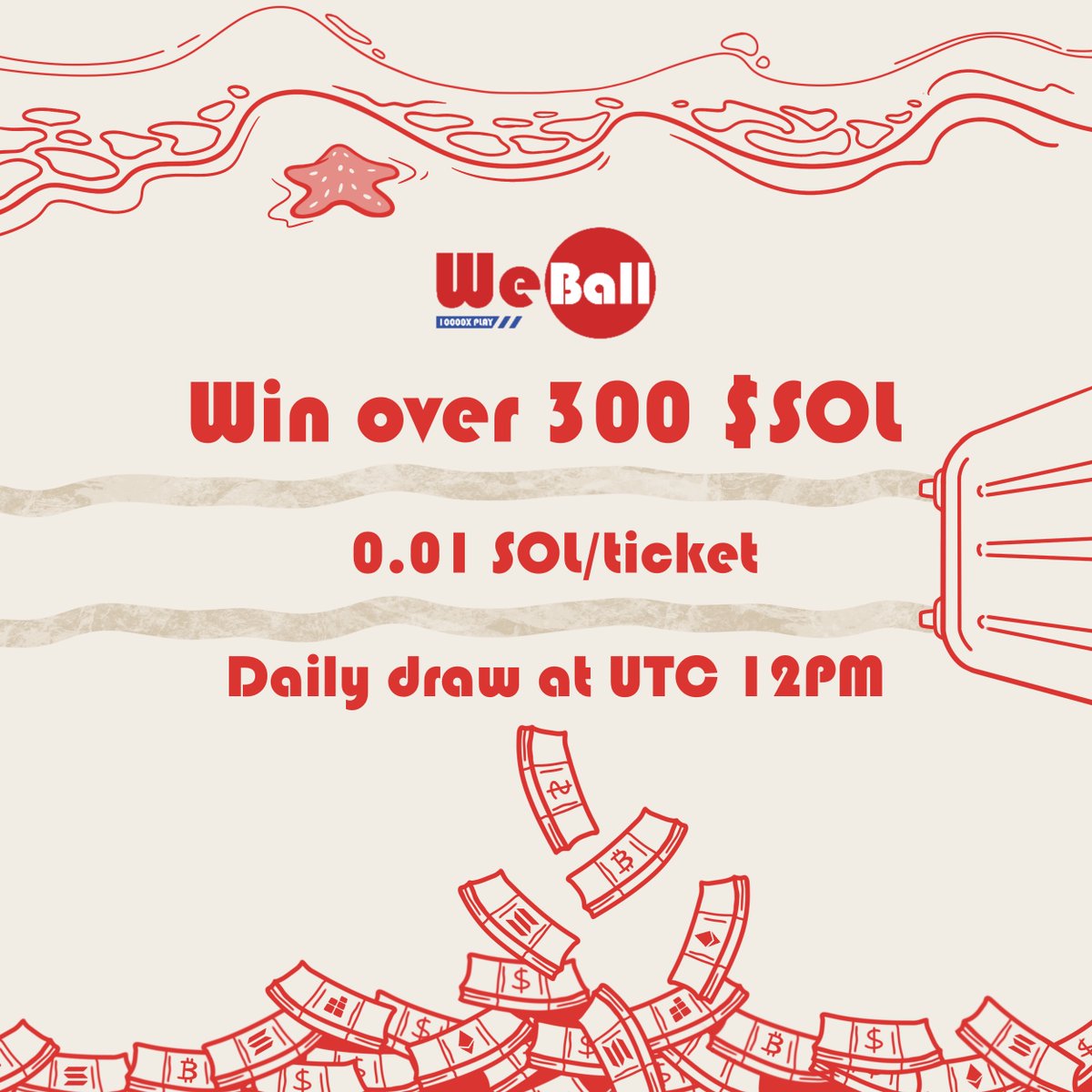 actlkwater's tweet photo. 🎉 Just bought 48 Tickets from @WeBallLottery!

🔴 Current Prize Pool: 380.13SOL
🔴 0.01 SOL/ticket
🔴 Daily draw at UTC 12PM

Only play with degen monies and not rent money
https://t.co/hJLllTaX1F

 #weballinthejackpot #SOLlottery https://t.co/bAzmTeILhy